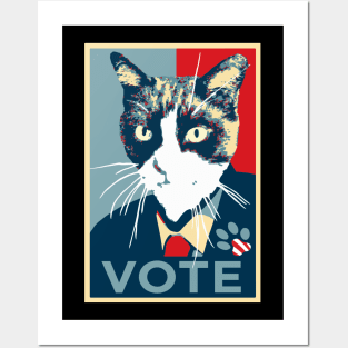 Cat running for president (Obama Hope logo) Posters and Art